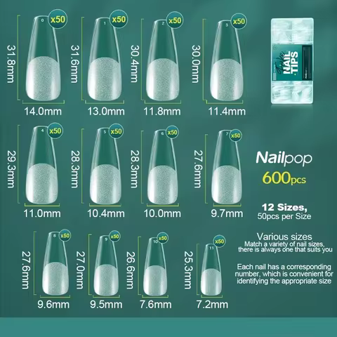 NAILPOP Soft Gel Nail Tips 600PCS Pre-Buff Full Cover Coffin Almond Oval Shaped Nail Extenison Tips Half Matte Gel X Fake Nails 12 best sales coffin press on nails - №7