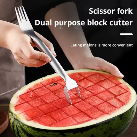 1pc Multi-purpose Portable 2In1 Watermelon Fork Slicer Watermelon Slicer Cutter Knife Stainless Steel Kitchen Fruit Cutting Fork 12 best sales melon slicer - №7