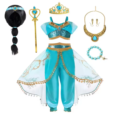 Jasmine Princess Dress for Girls Cosplay Aladdin Magic Lamp Costume Outfit Girls Halloween Kids Birthday Carnival Dance Vestidos 12 best sales cosplay katniss - №8