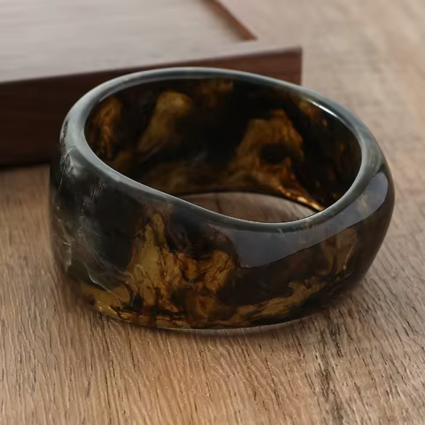 KMVEXO Vintage Punk Brown Coffee Thick Resin Acrylic Smudging Bangles Geometric Irregular Bangle Bracelets For Women Men Jewelry 8 best sales earthy jewelry - №6